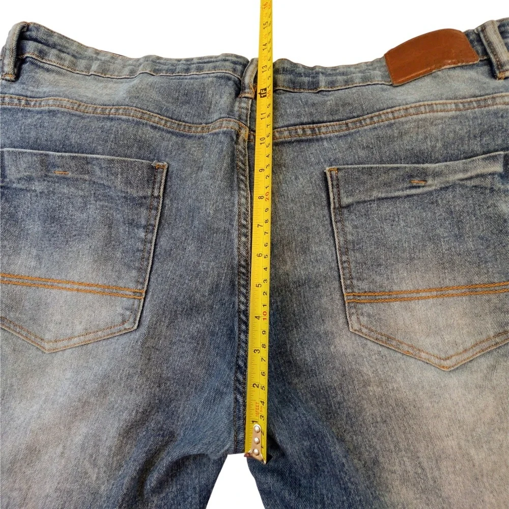 Southpole Mens Skinny Moto Jeans 40x32 Distressed Blue Denim Streetwear Pleated